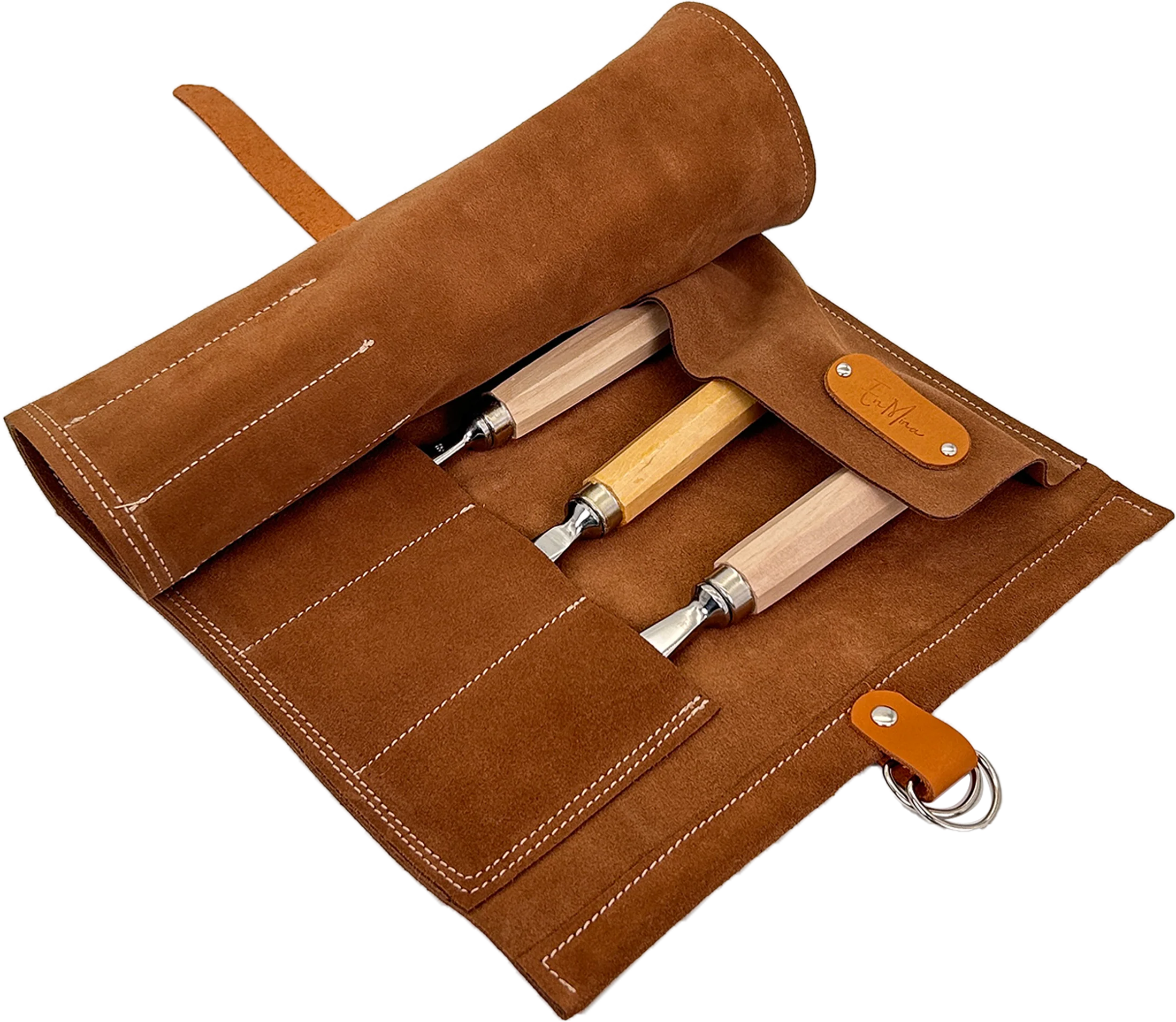 En Mina 12 Pocket Suede Chisel Roll