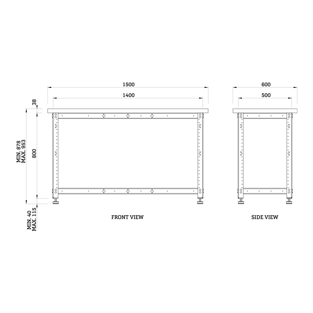 Torquata Workbench System 1500 x 600 Workbench Kit with Dog Hole Top - Image 8